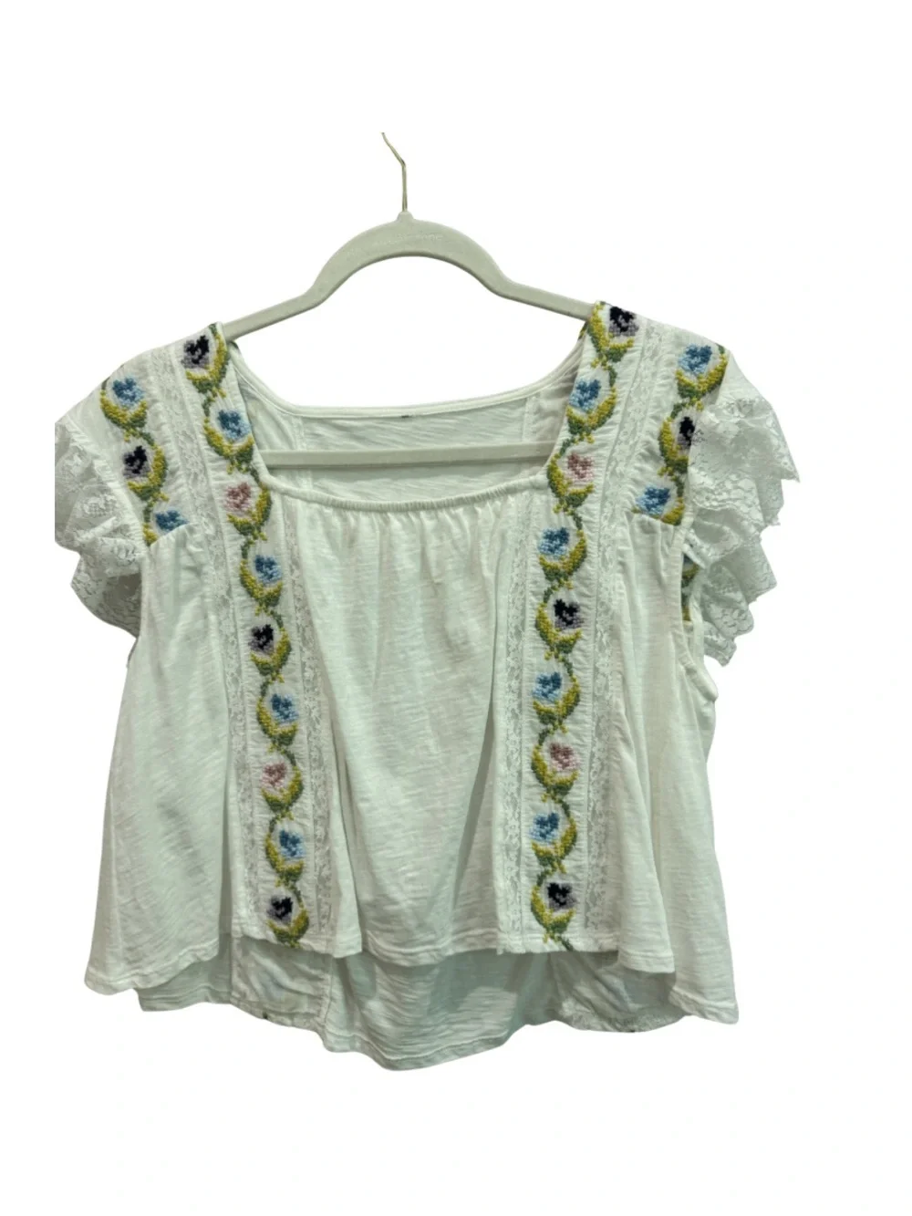 Free People Embroidered Floral Cropped Top with Lace - Picture 2 of 3
